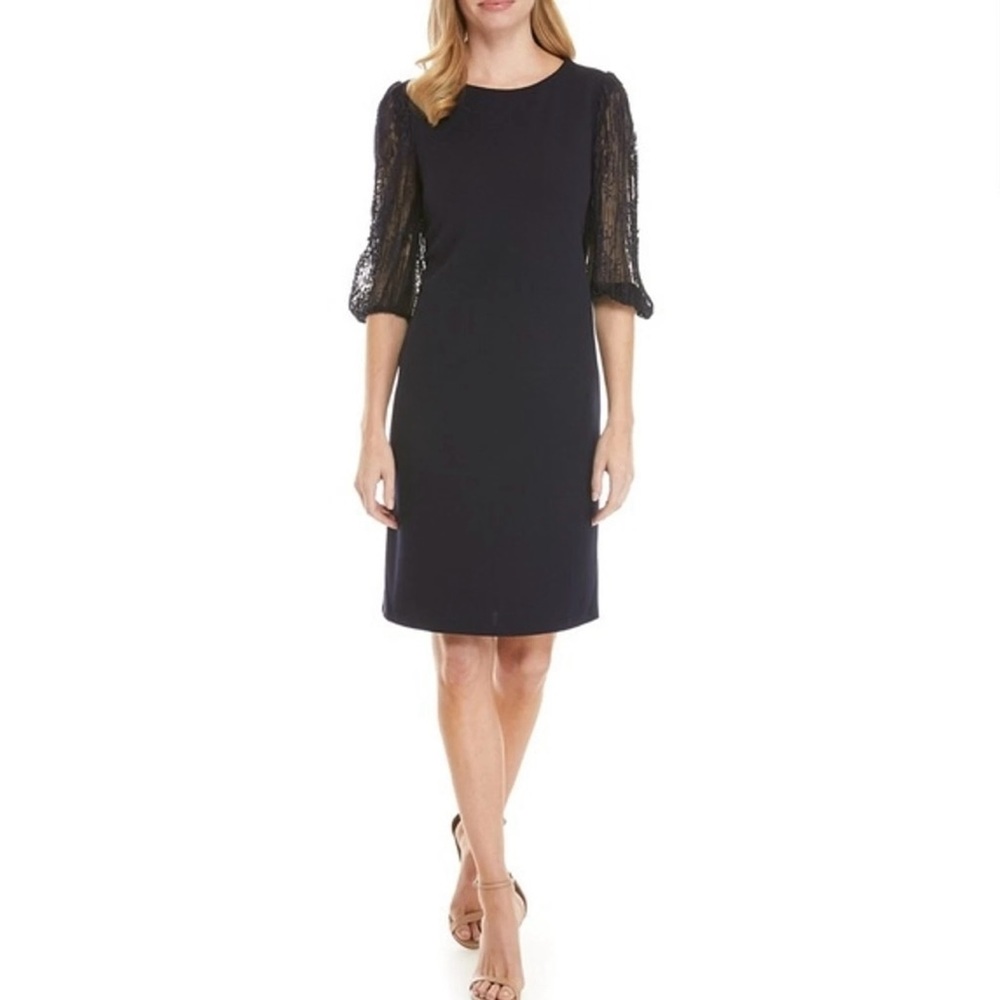Sandra Darren 3/4 Lace Sleeve Navy Shift Dress Sz. 20W NWT